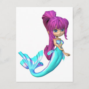 Cute Toon Bright Blue Sjöjungfru Vykort