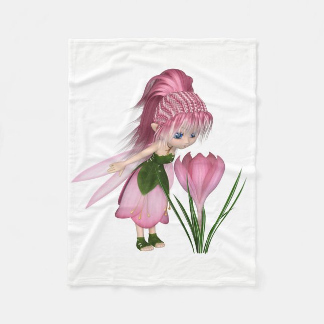 Cute Toon Rosa Crocus Fairy Fleecefilt (Framsidan)