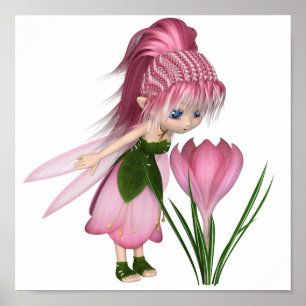 Cute Toon Rosa Crocus Fairy Poster