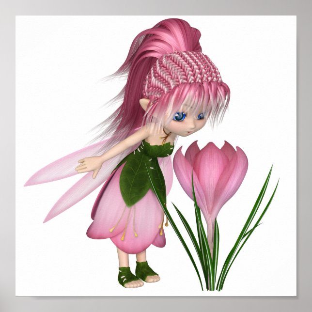 Cute Toon Rosa Crocus Fairy Poster (Framsidan)
