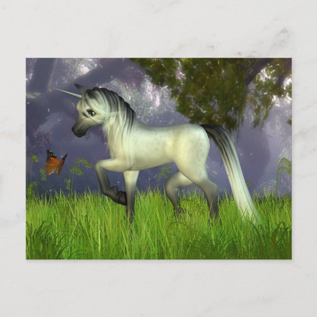 Cute Toon Unicorn med Woodland Background Vykort (Framsida)