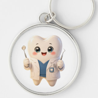 Cute Tooth Dentist Keychain | Dental Gifts Rund Silverfärgad Nyckelring