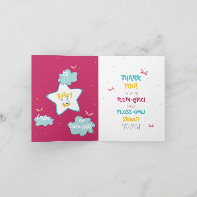 Cute Tooth Fairy Sparkly Magic Funny Pun Kort (Inuti)