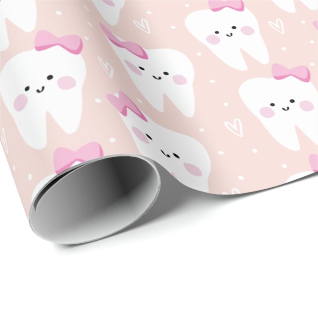 Cute Tooth Gift Wrapping Papper för Girl Presentpapper (Rullad Hörn)