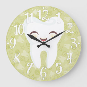 Cute Tooth - Green Wall Clock Stor Klocka