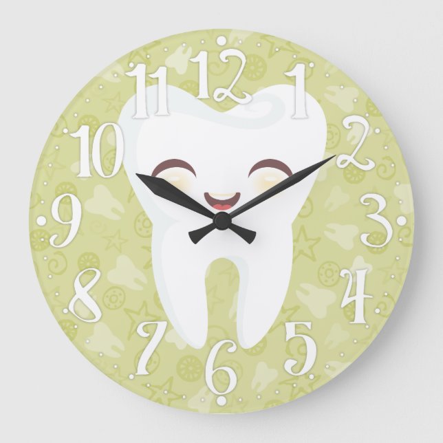 Cute Tooth - Green Wall Clock Stor Klocka (Framsida)