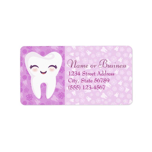 Cute Tooth - Lila Anpassningsbar Adressetiketter (Framsidan)