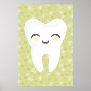 Cute Tooth på Grönt Mönster Wall Art Poster