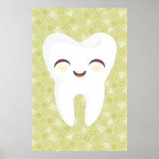 Cute Tooth på Grönt Mönster Wall Art Poster