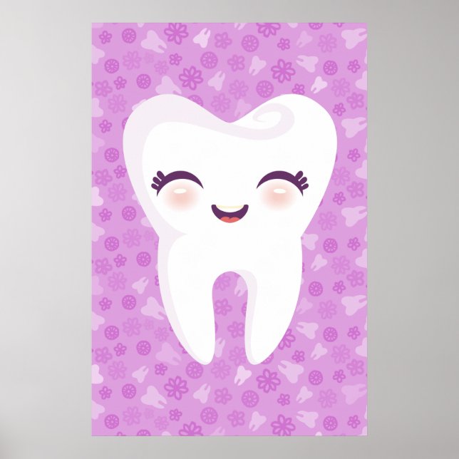 Cute Tooth på Lila Mönster Wall Art Poster (Framsidan)