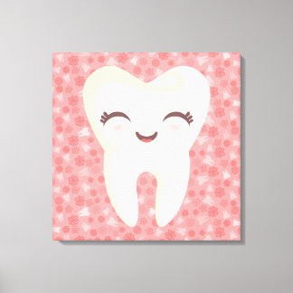 Cute Tooth på Rosa Mönster - Stretched Canvas Art