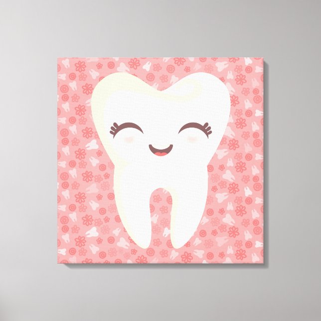 Cute Tooth på Rosa Mönster - Stretched Canvas Art (Framsida)