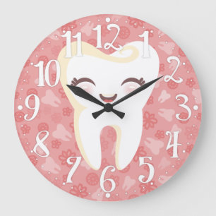 Cute Tooth - Pink Wall Clock Stor Klocka