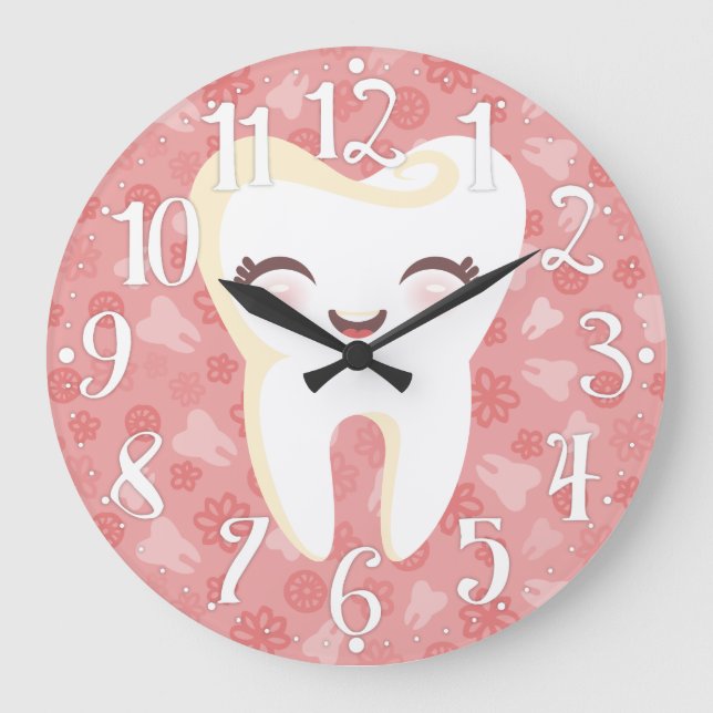 Cute Tooth - Pink Wall Clock Stor Klocka (Framsida)