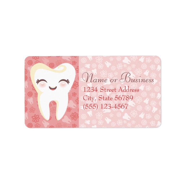 Cute Tooth - Rosa Anpassningsbar Adressetiketter (Framsidan)