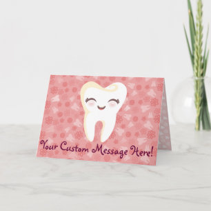 Cute Tooth - Rosa - Anpassningsbar Greeting Card Kort