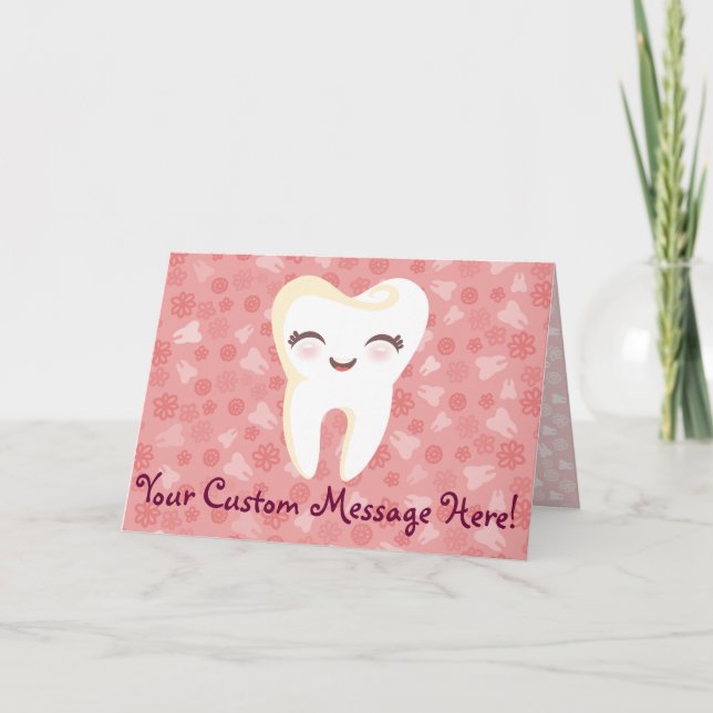 Cute Tooth - Rosa - Anpassningsbar Greeting Card Kort (Framsida)
