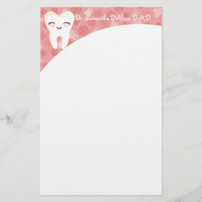 Cute Tooth - Rosa Personlig Stationery Brevpapper (Framsida)