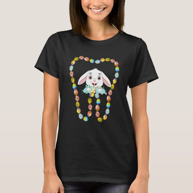 Cute Tooth Shape Cute Bunny Dentist Påskägg Ha T Shirt (Framsida)