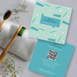 Cute Tooth Teal Mint Dentist QR Code Social Media Fyrkantigt Visitkort