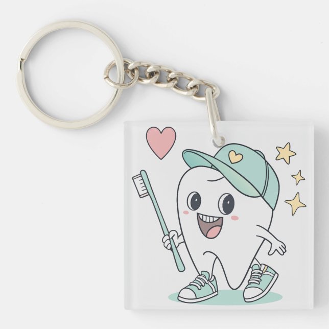 Cute Tooth-Tecknad - Kids Dental Acrylic Keychain (Framsidan)