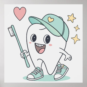 Cute Tooth-Tecknad - Kids Dental Poster