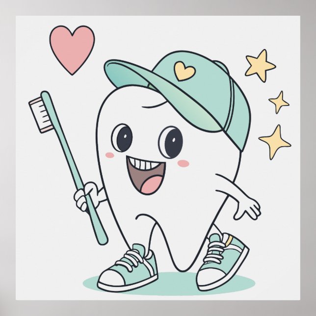 Cute Tooth-Tecknad - Kids Dental Poster (Framsidan)