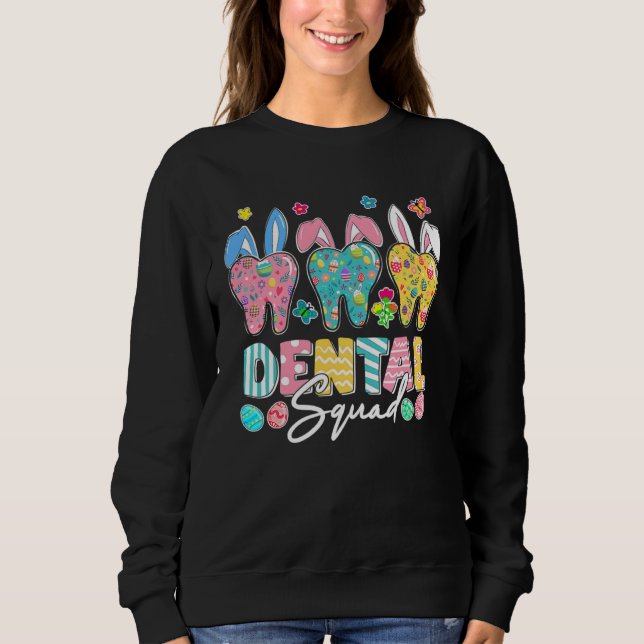 Cute Tooth With Bunny Ear Easter Dental Squad Dent T Shirt (Framsida)