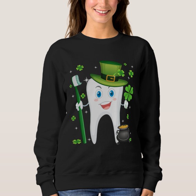 Cute Tooth With Hat Dental Assistant  St Patricks  T Shirt (Framsida)