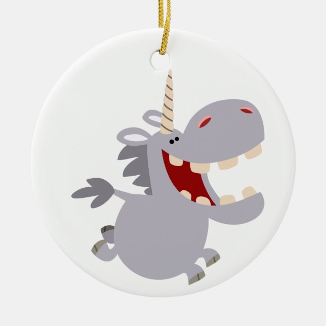 Cute Toothy Tecknad Unicorn Ornament (Framsidan)