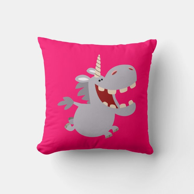 Cute Toothy Tecknad Unicorn Pillow Kudde (Framsida)