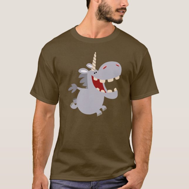 Cute Toothy Tecknad Unicorn T-Shirt (Framsida)