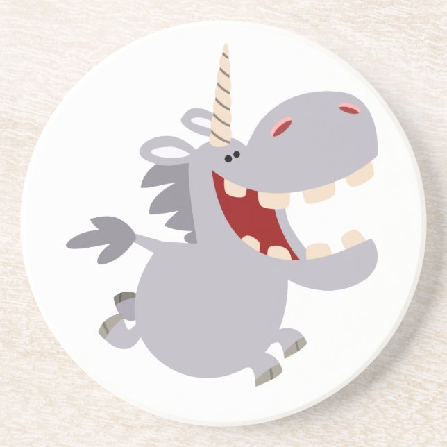 Cute Toothy Tecknad Unicorn Underlägg Sandsten (Framsidan)