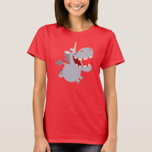 Cute Toothy Tecknad Unicorn Women T-Shirt