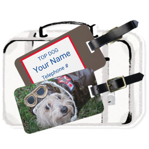 Cute Top Hund i Aviator Uniform Bagagebricka