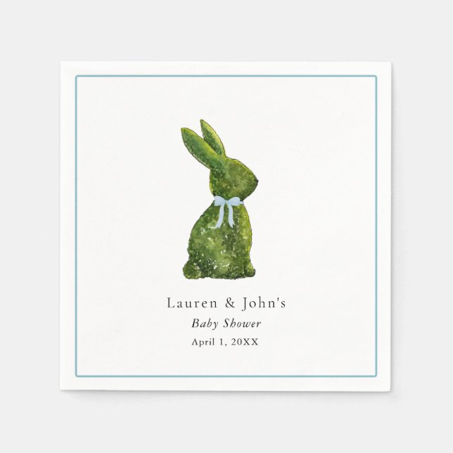 Cute Topiary Rabbit Boy Baby Shower  Pappersservett (Framsidan)
