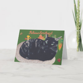 Cute Tortie Cat Dam på hösthälsningsbevis Kort