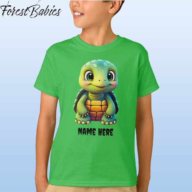 Cute Tortoise Barn Turtle Animal Tecknad Graphic T Shirt (Tortoise, Green Customizable ForestBabies T-shirt - Front)