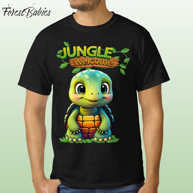 Cute Tortoise Box Turtle Animal Character Black 🐢 T Shirt (Cute Tortoise Tee Adorable Box Turtle Woodland Wildlife Cartoon Graphic Animal Character T-shirt 🐢)