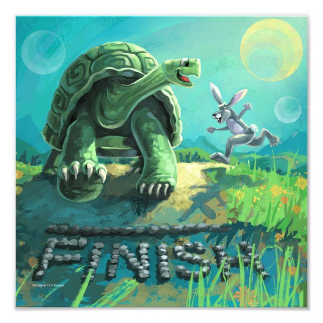 Cute Tortoise och Hare Art Fototryck (Framsidan)