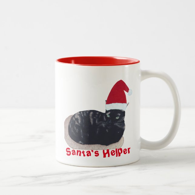 Cute Tortoiseshell Cat Santa Helper Mugg (Höger)