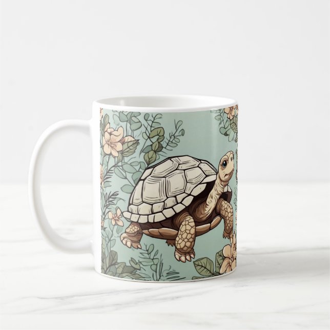Cute tortot på blommigt kaffemugg (Vänster)
