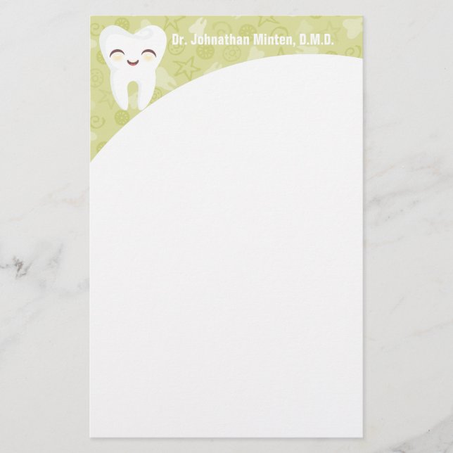 Cute Toth - Grönt Personlig Stationery Brevpapper (Framsida)