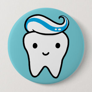 Cute Toth med tandkräm   Kawaii Tecknad Molar Knapp