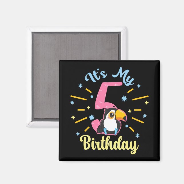 Cute Toucan 5:e födelsedag 5:e året gammal flicka Magnet (Front/Back)