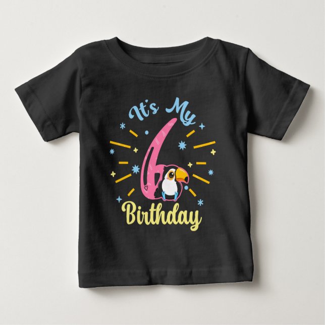Cute Toucan 6e Birthday 6 Year Old Birth Girl T Shirt (Framsida)