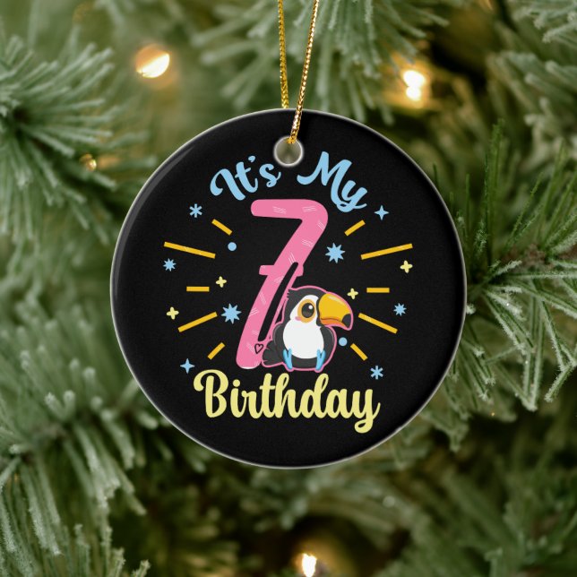 Cute Toucan 7:e Birthday 7 Year Old Birth Girl Julgransprydnad Keramik (Träd)