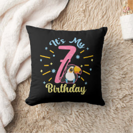 Cute Toucan 7:e Birthday 7 Year Old Birth Girl Kudde