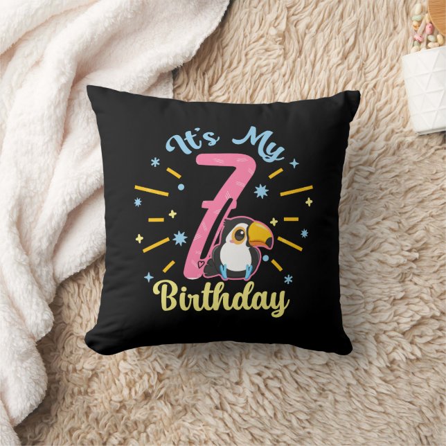 Cute Toucan 7:e Birthday 7 Year Old Birth Girl Kudde (Filt)