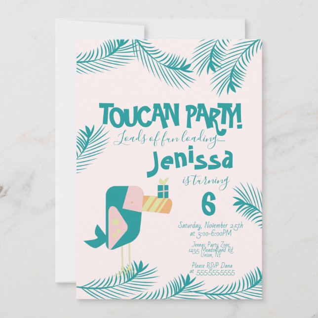 Cute Toucan Luau Tropical Birthday Summer Inv Inbjudningar (Framsida)